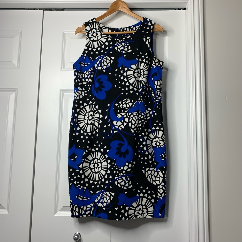 Jessica Black Bold Blue and White Floral Sheath Mini Dress Women’s Size 10
